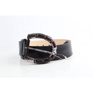 Black Leather Oversized Buckle Adjustable Waist Belt Size 46 Statement